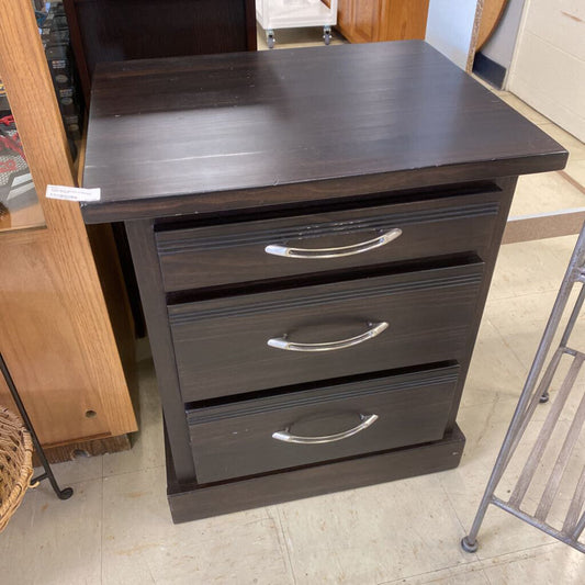 Chocolate Brown 3 Drawer Night Stand