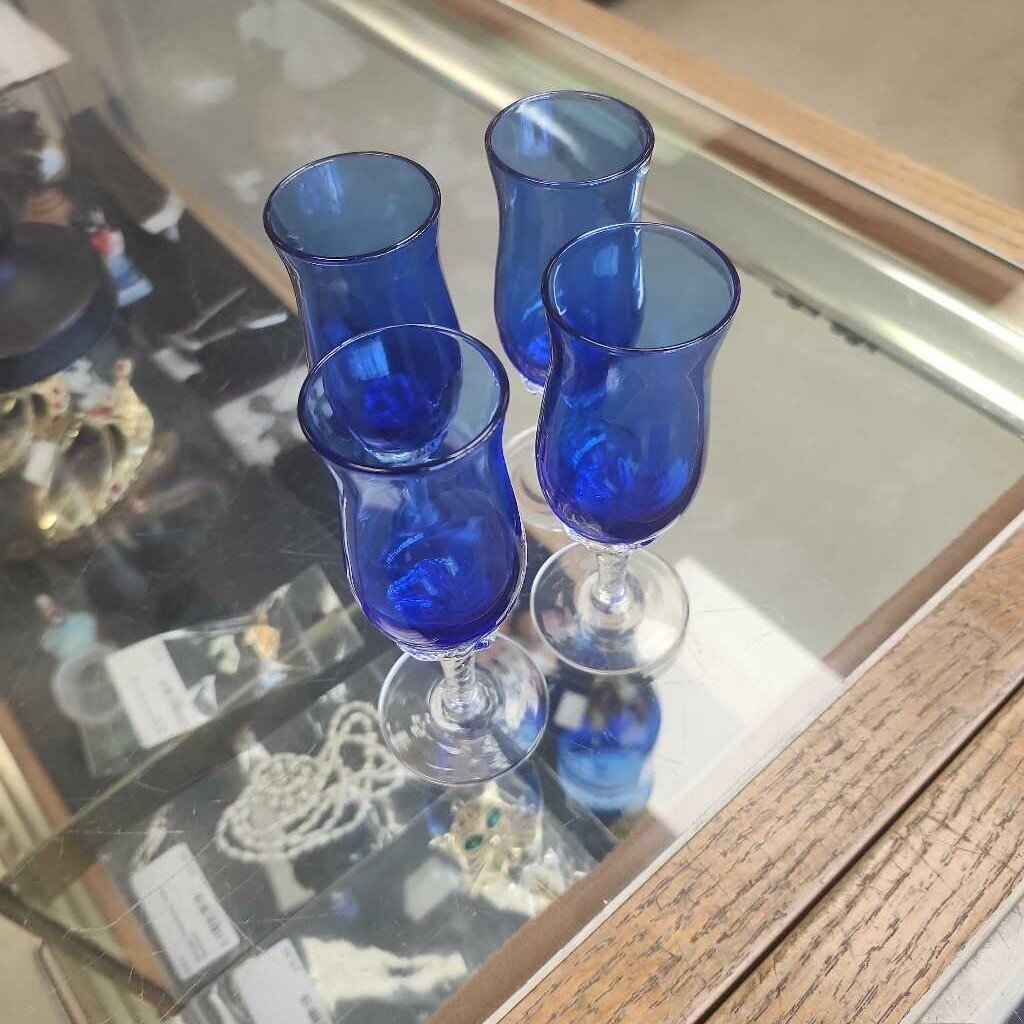 Set Of 4 Cobalt Blue Shot Glasses