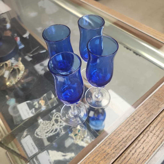 Set Of 4 Cobalt Blue Shot Glasses
