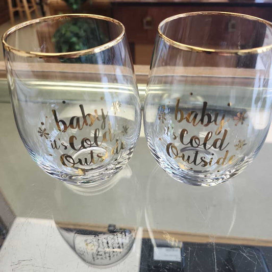 Set Of 2 Baby Its Cold Outside Glass Tumblers