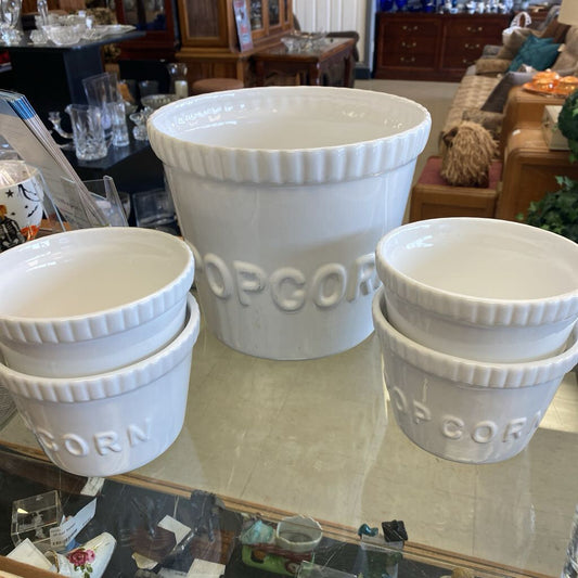 Home White Ceramic Popcorn Bowl Set 1 Large & 4 Small