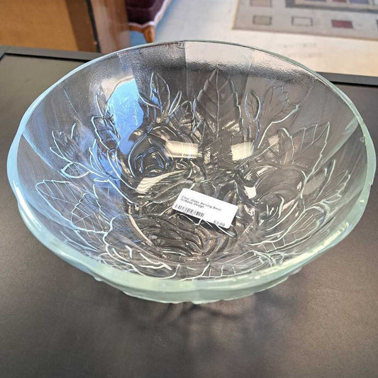 Clear Glass Serving Bowl W/Rose Design