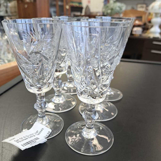 Set Of 6 Crystal Star Pinwheel Design Glasses