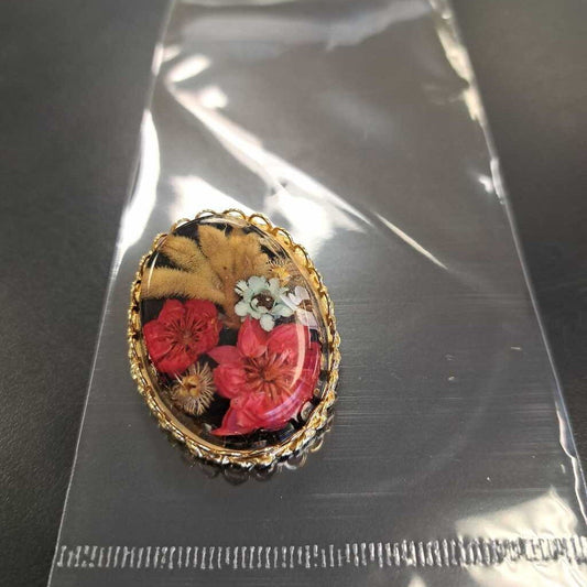 Vintage Dried Flower In Resin Broach