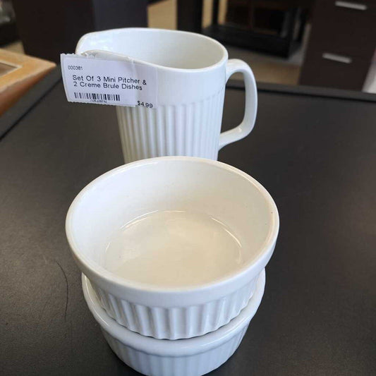 Set Of 3 Mini Pitcher & 2 Creme Brule Dishes