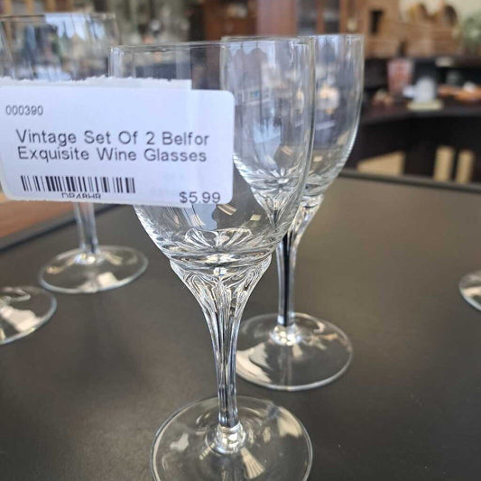 Vintage Set Of 2 Belfor Exquisite Wine Glasses