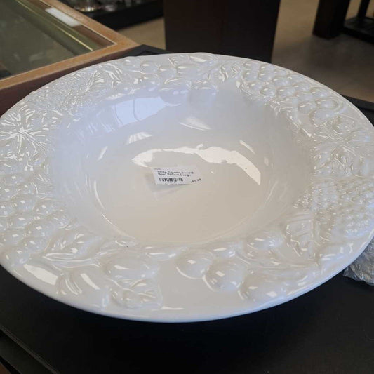 White Ceramic Serving Bowl W/Fruit Design