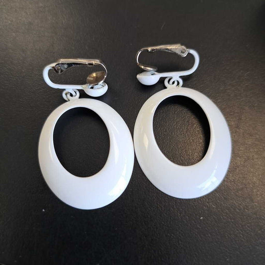 White Metal Clip On Earrings