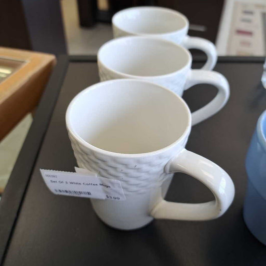 Set Of 3 White Coffee Mugs