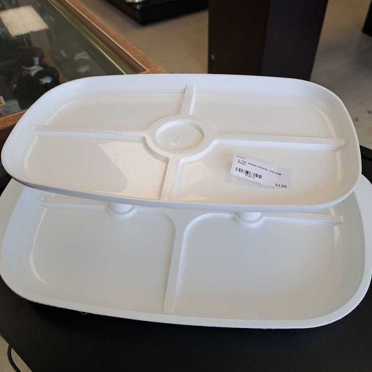 2 Tier White Plastic Serving Plate