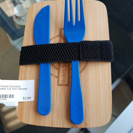 Plastic Food Container W/Wooden Lid and Utensils