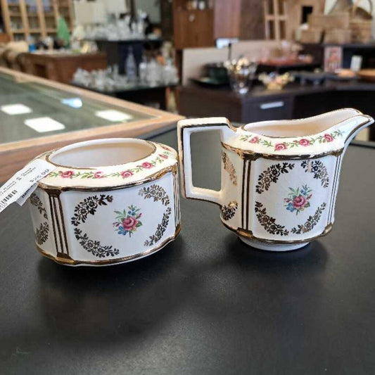 Vintage Sadler Rose & Gold Trim Design Creamer & Sugar Bowl