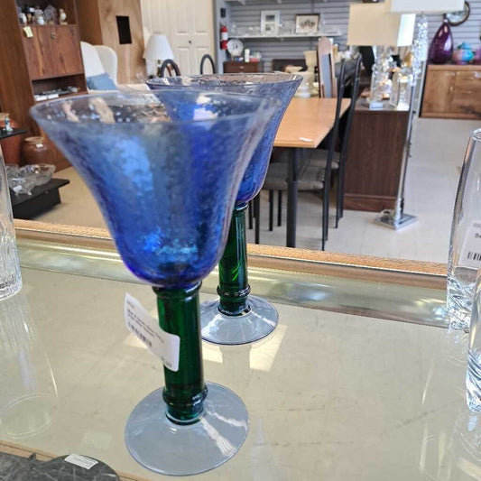 Blue & Green Glass Goblet Style Wine Glasses
