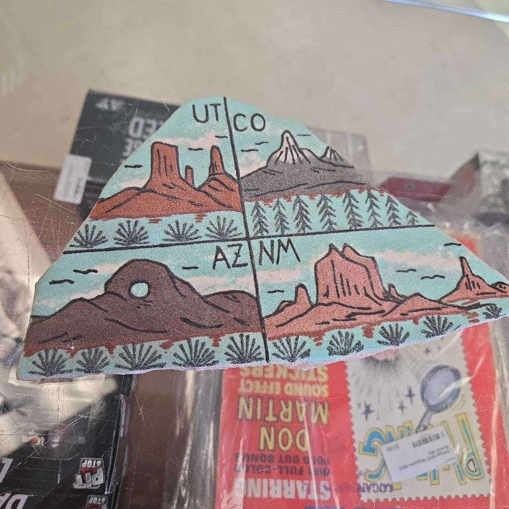 "Four Corners Monument" Hand Painted Sand Art Plaque