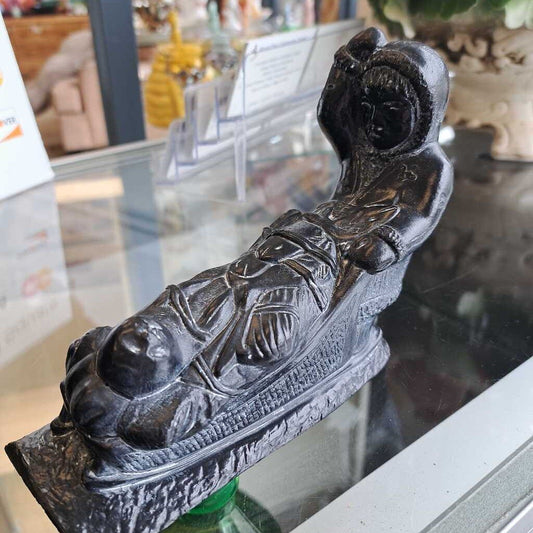 Vintage Inuit On Sled Soapstone Carving