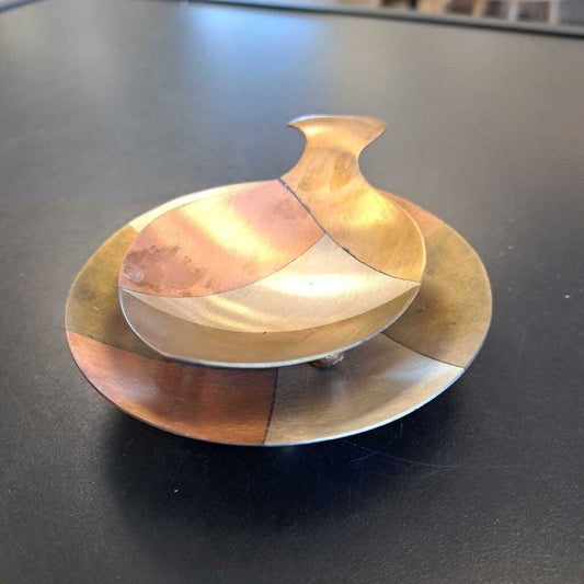 Vintage E. Cabello Mixed Metal Set Bowl & Spoon Rest