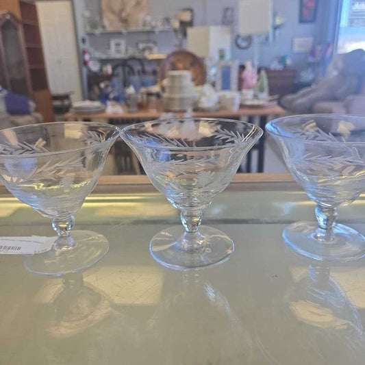 3 pc Etched Cocktail Glass