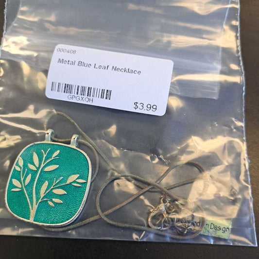 Metal Blue Leaf Necklace