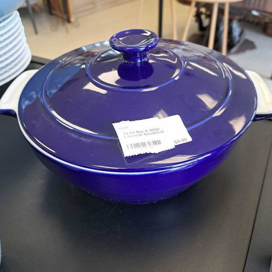 To Go Blue & White Casserole BowlW/Lid