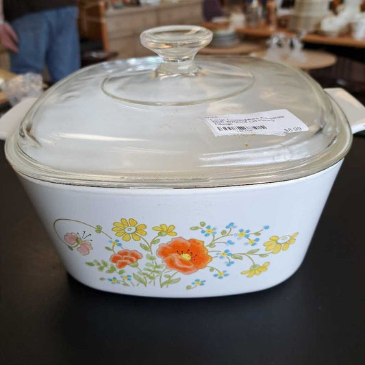 Large Corningware Casserole Dish W/Glass Lid Flower Design