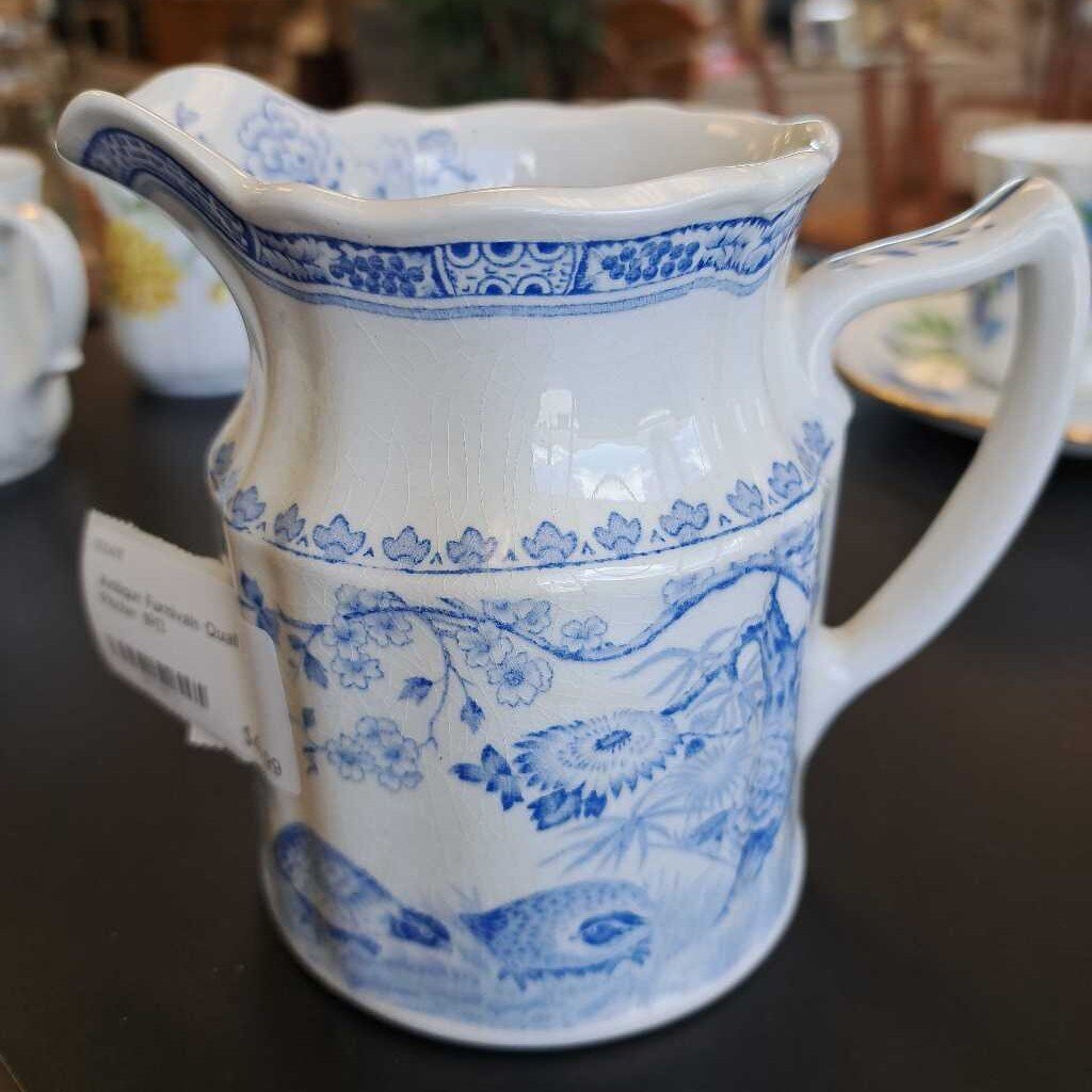Antique Furnivals Quail Blue Pitcher 1913