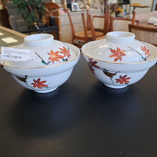 Vintage Set Of 2Kobachi Bowls W/Lid Maple Leaf Design