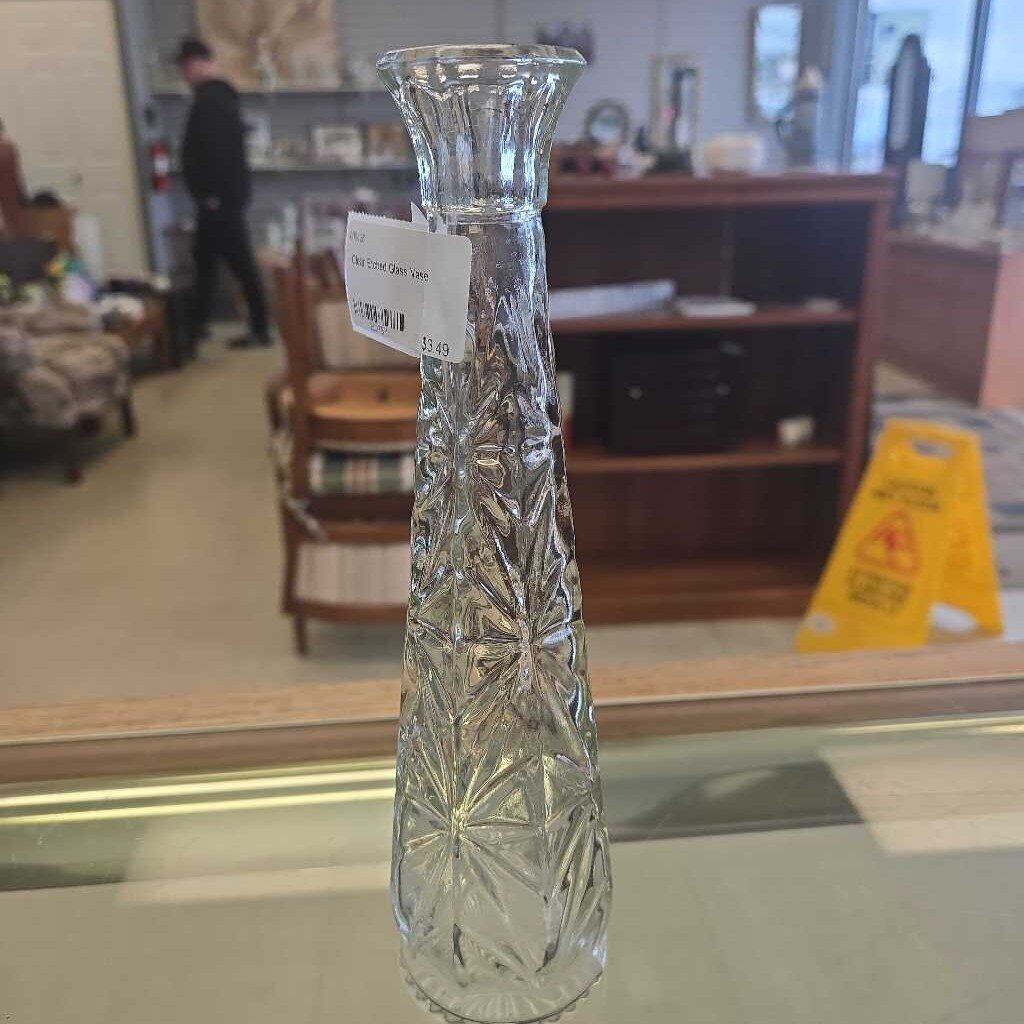 Clear Etched Glass Vase