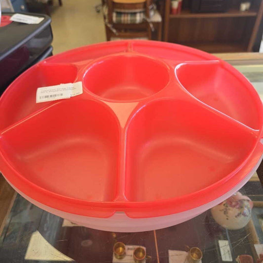 Tupperware Serving Center Set In Raspberry Red Plastic