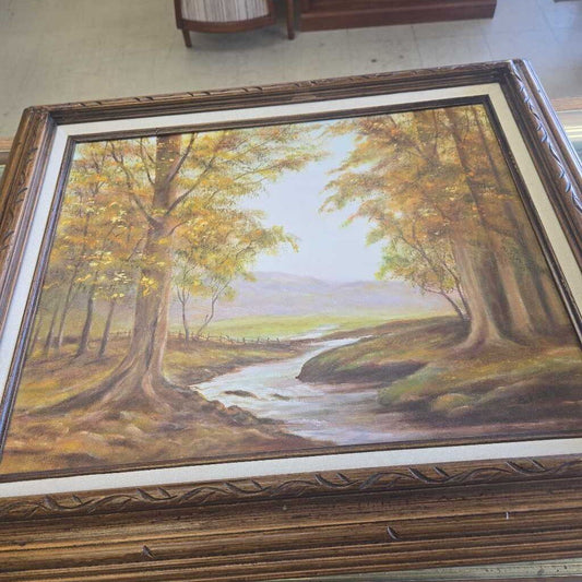 Autumn Creek Landscape Painting In Wooden Frame
