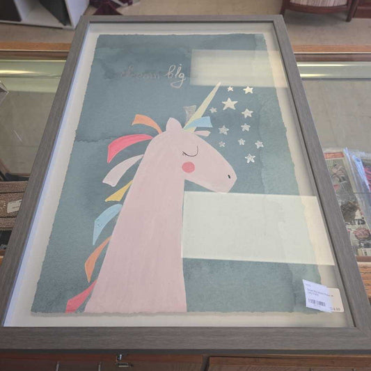 Dream Big Unicorn Picture In Grey Frame