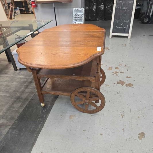 Vintage Wood Drop Leaf Tea Wagon/Serving Tray