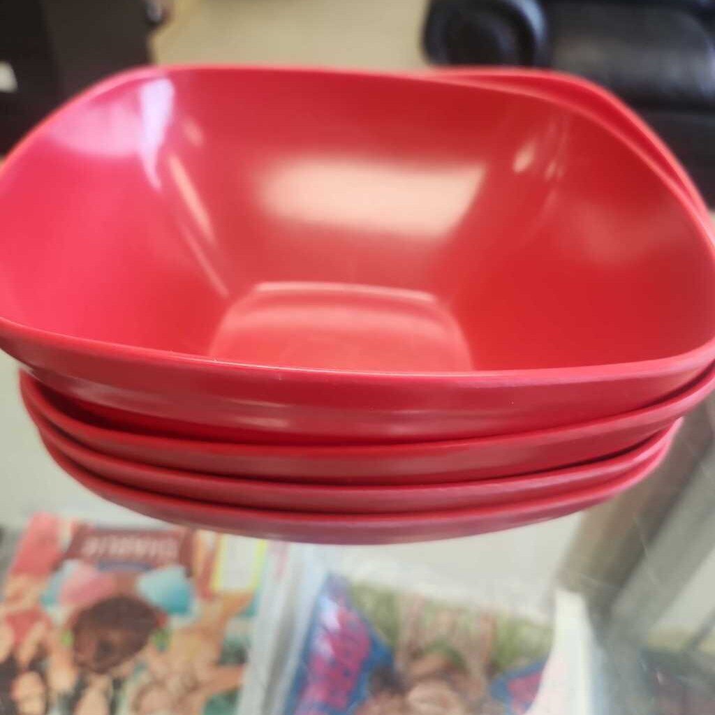 4 Red Plastic Bowls