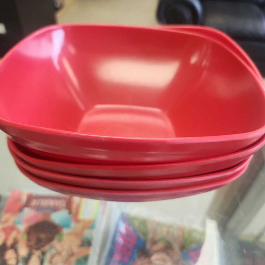 4 Red Plastic Bowls
