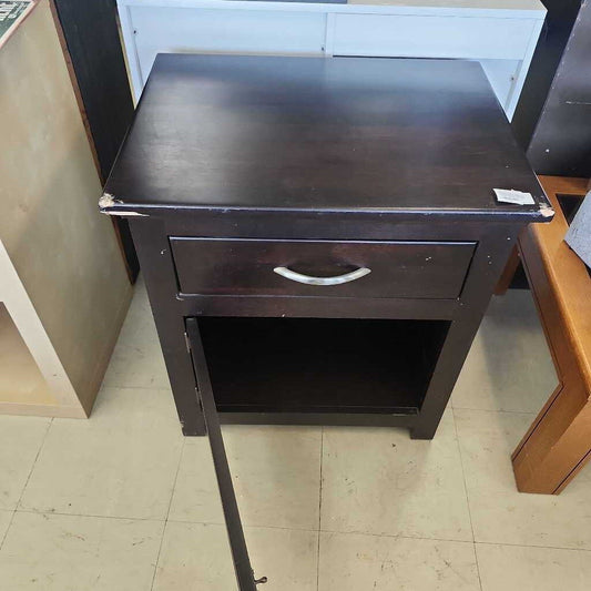 Espresso Finish Nightstand With Drawer And Storage Cabinet -Needs TLC