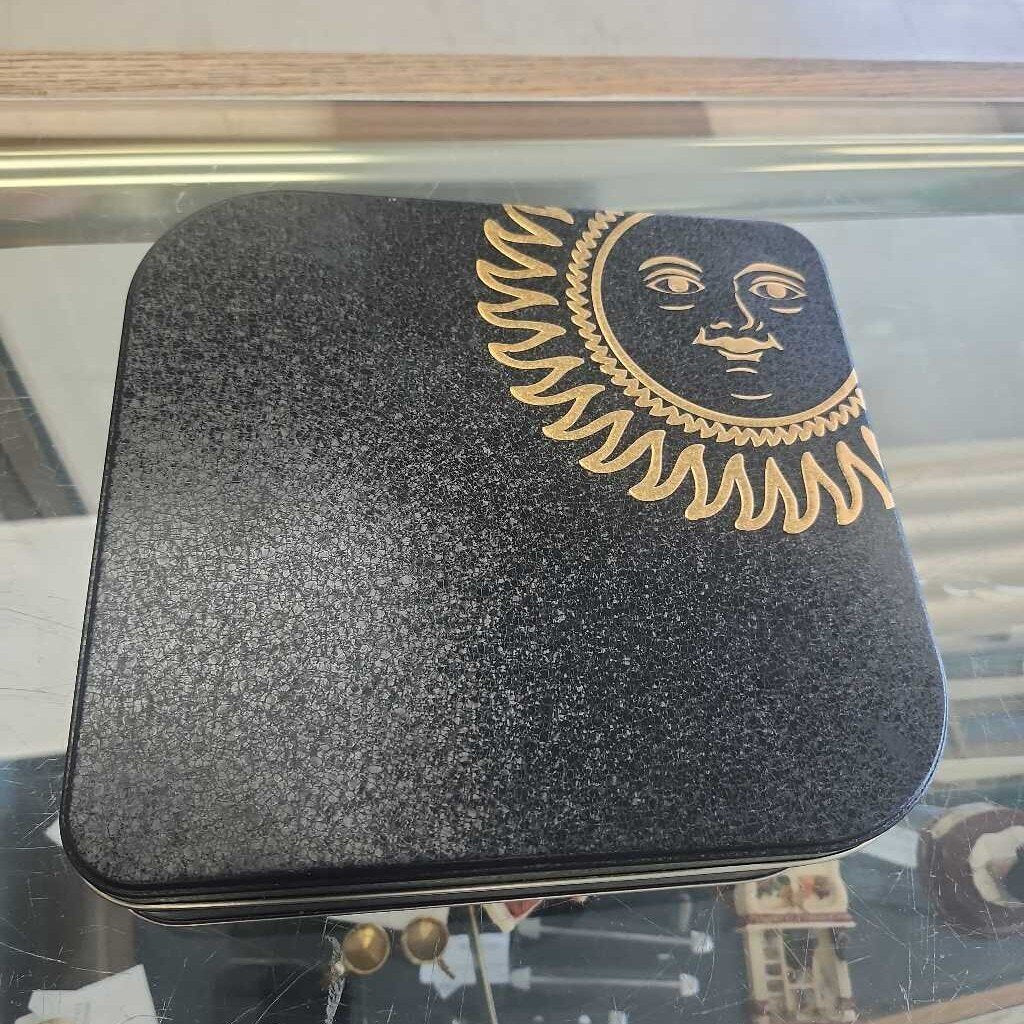 Black Tin With Gold Sun Print Design