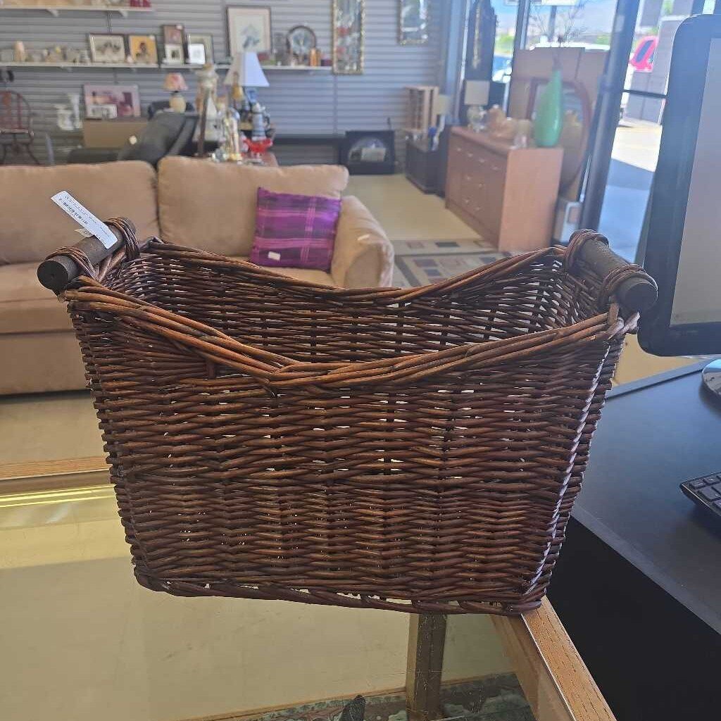 Brown Woven Wicker Basket With Handles