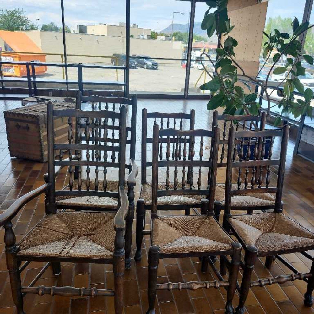 6 Vintage Wicker Wooden Dining Chairs