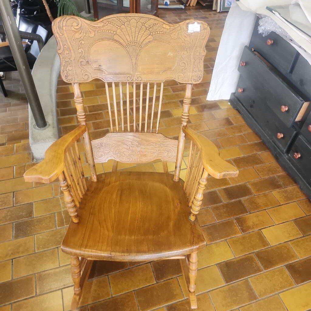 Antique Pressed Back Oak Rocking Chair