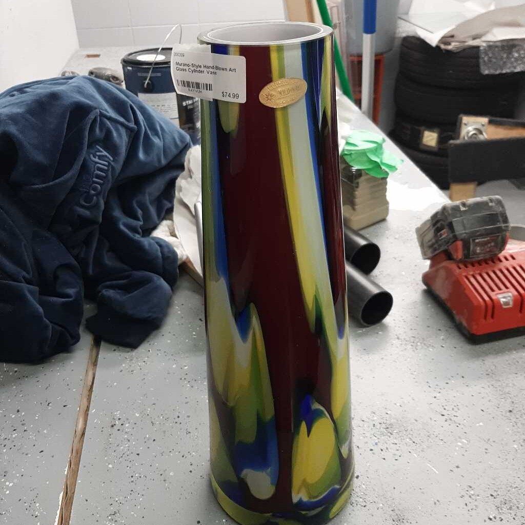 Murano-Style Hand-Blown Art Glass Cylinder Vase