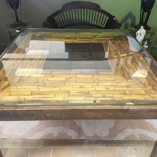 Mosaic Style Wood Glass Top Dining Table