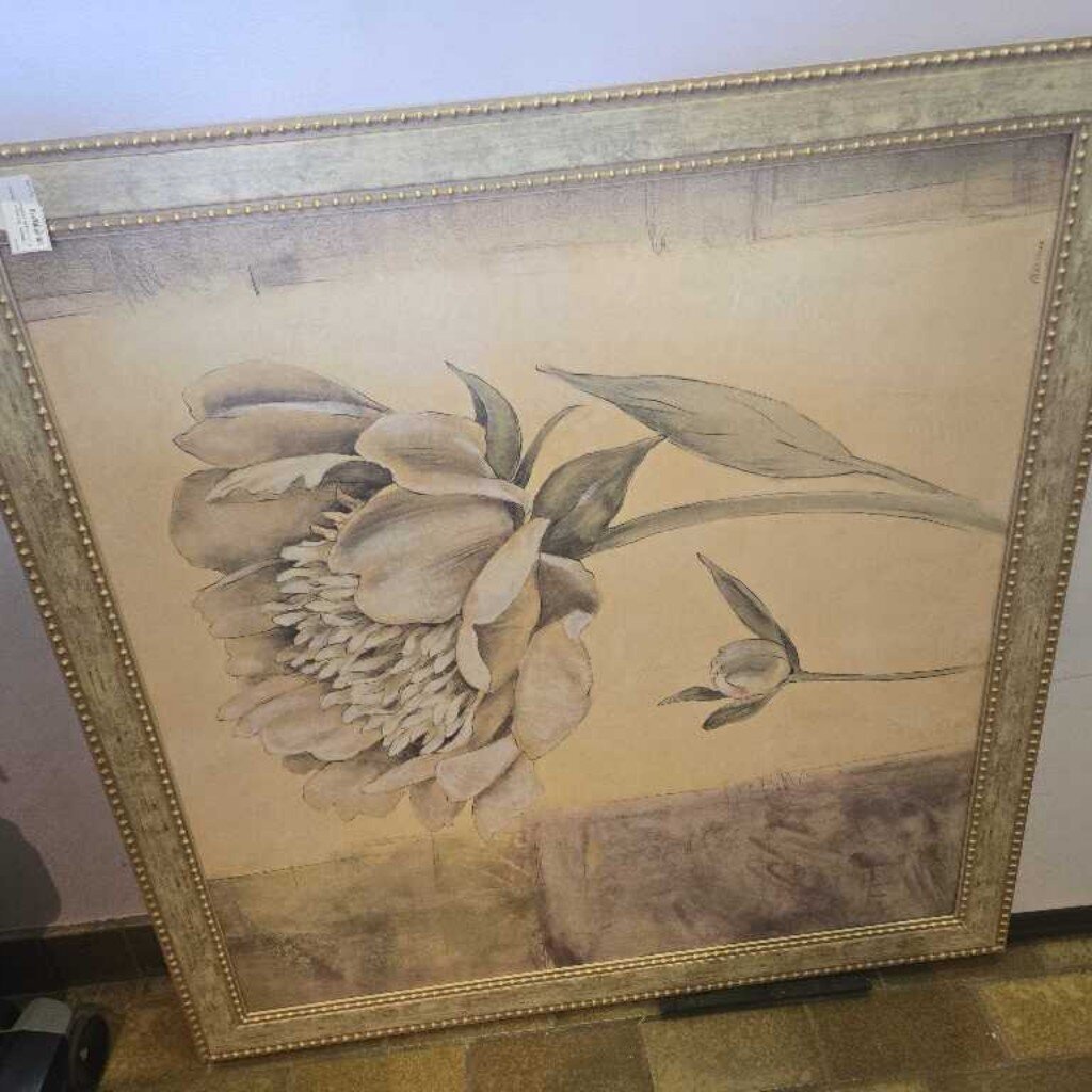 Julianne Marcoux Flower Painting In Golden Ribbed Frame