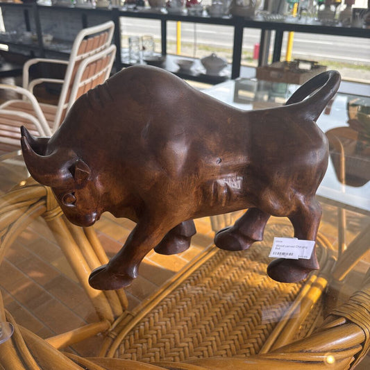 Wood carved Charging Bull