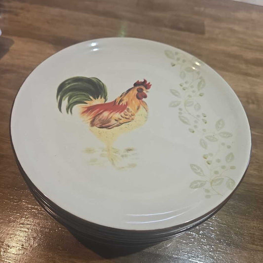 Set Of 6 Rooster Saucers