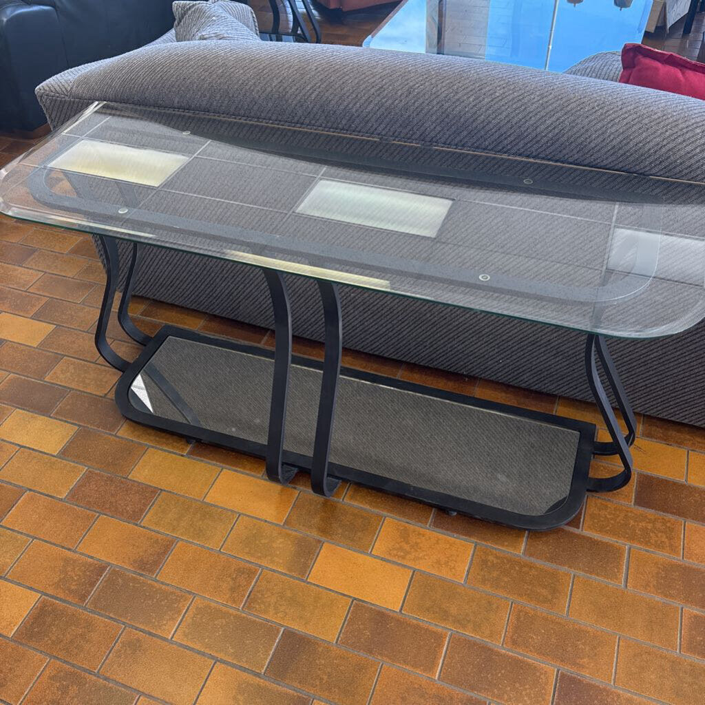 Glass Top Console Table w/Mirrored Bottom Shelf