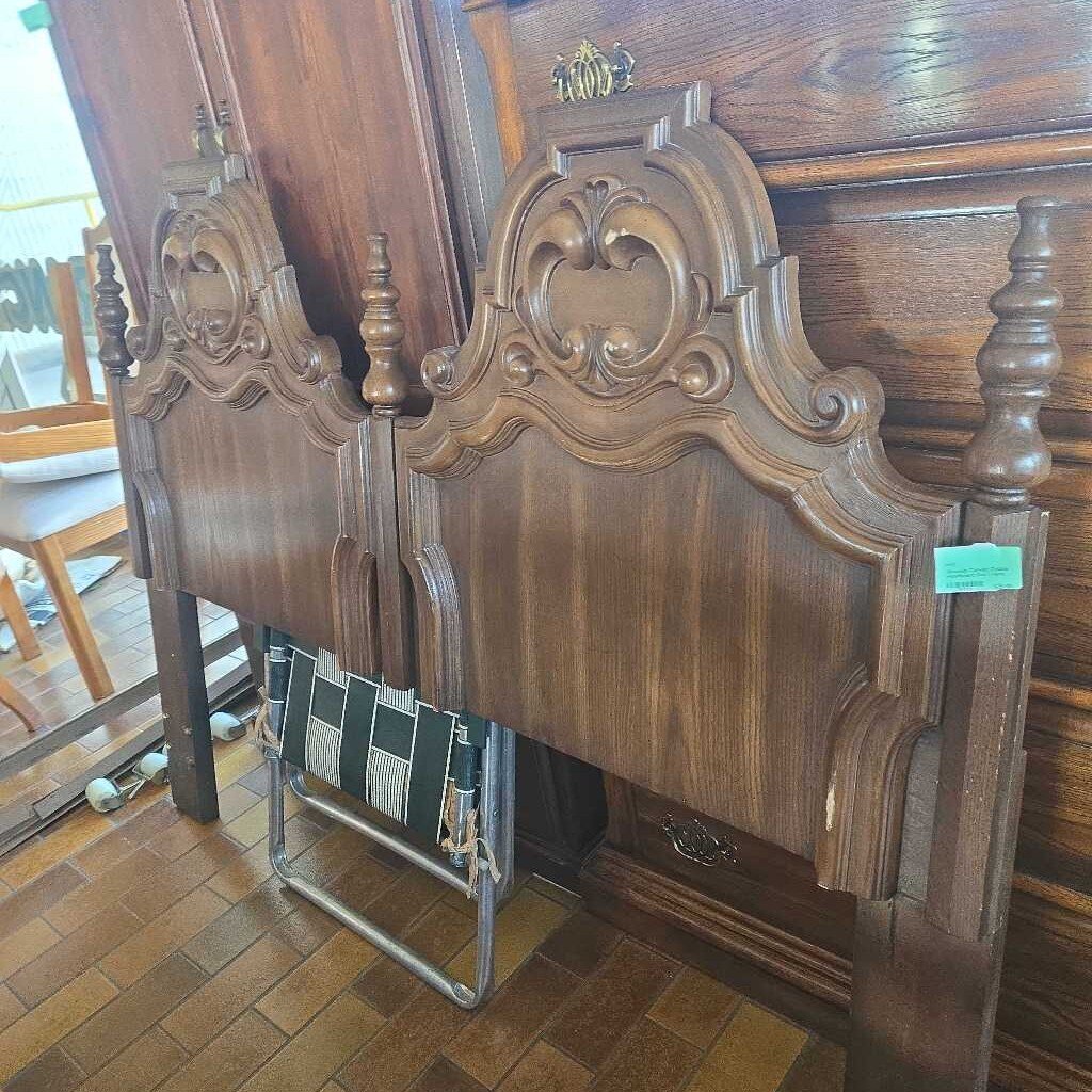 Wooden Carved Double Headboard And Frame