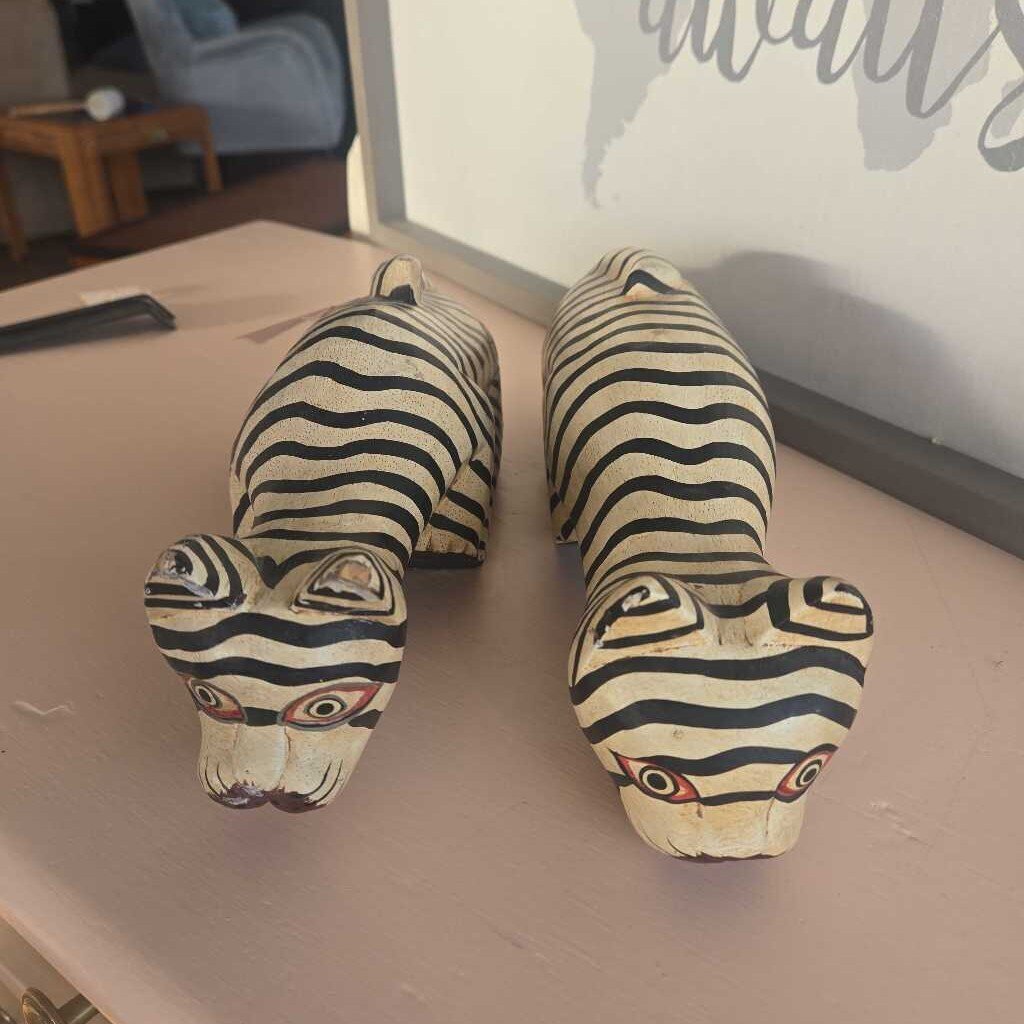 Pair Of Painted Wooden Cats