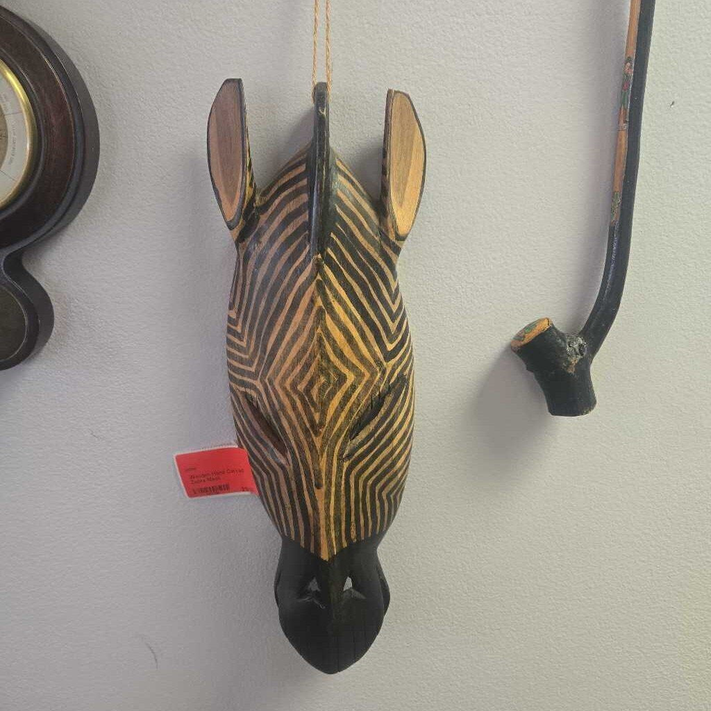 Wooden Hand Carved Zebra Mask