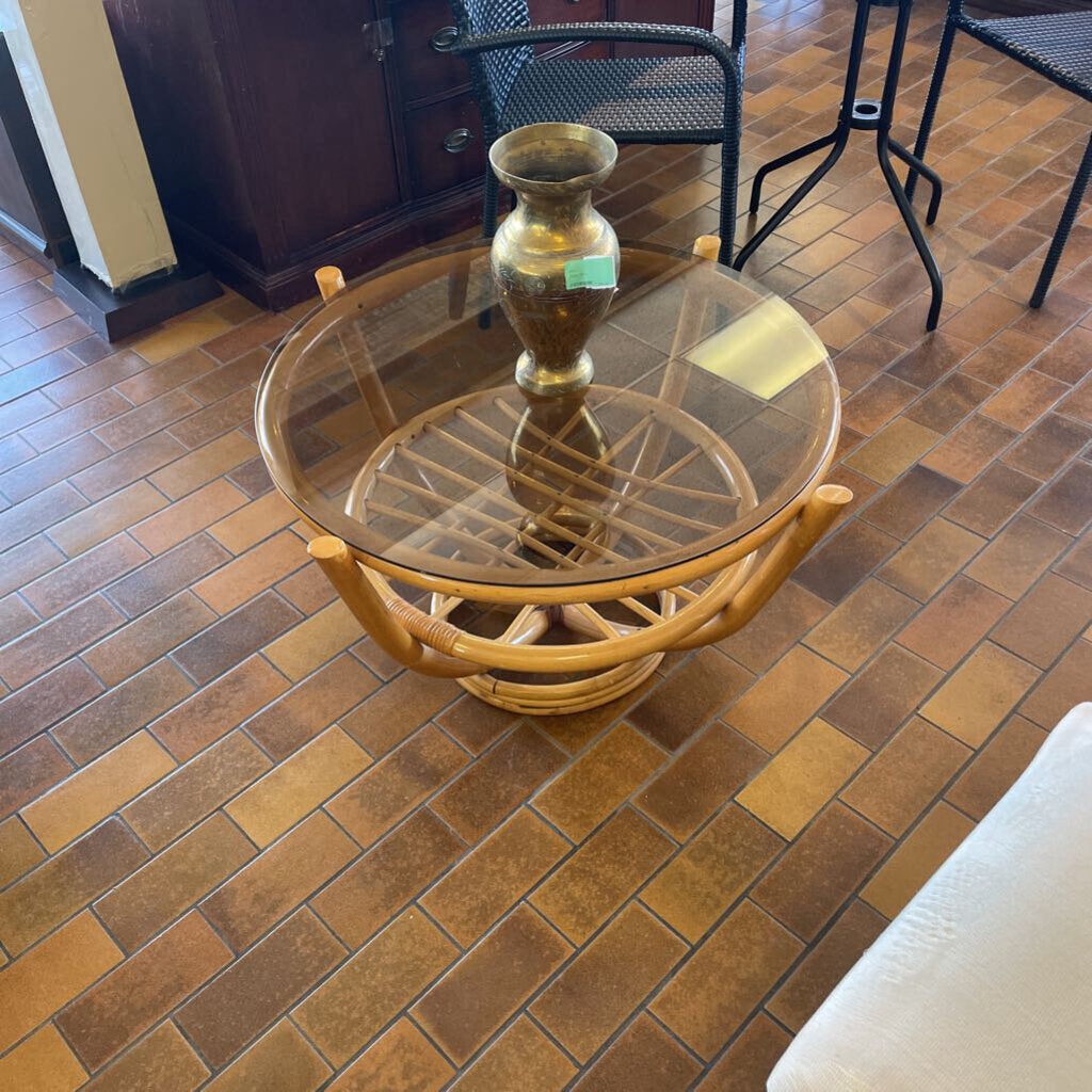 Small Bamboo Glass Top Table